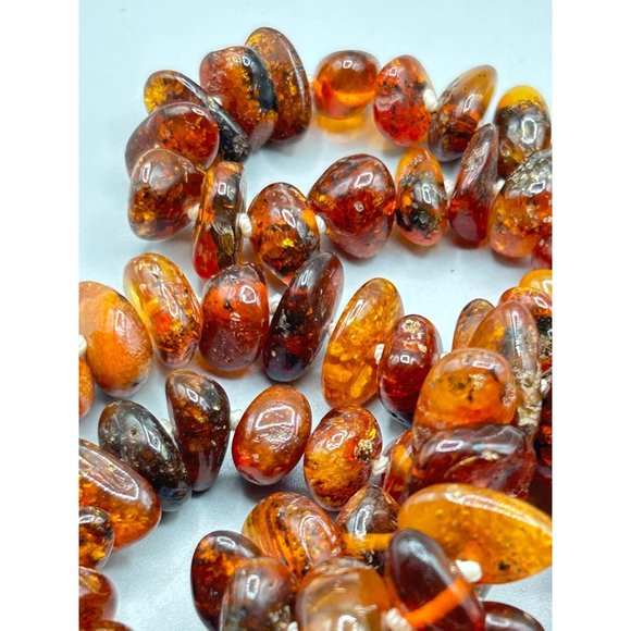 Amber Necklace Hand Knotted and Graduated Necklace Chunky Nuggets 30 inch Long - Picture 7 of 9